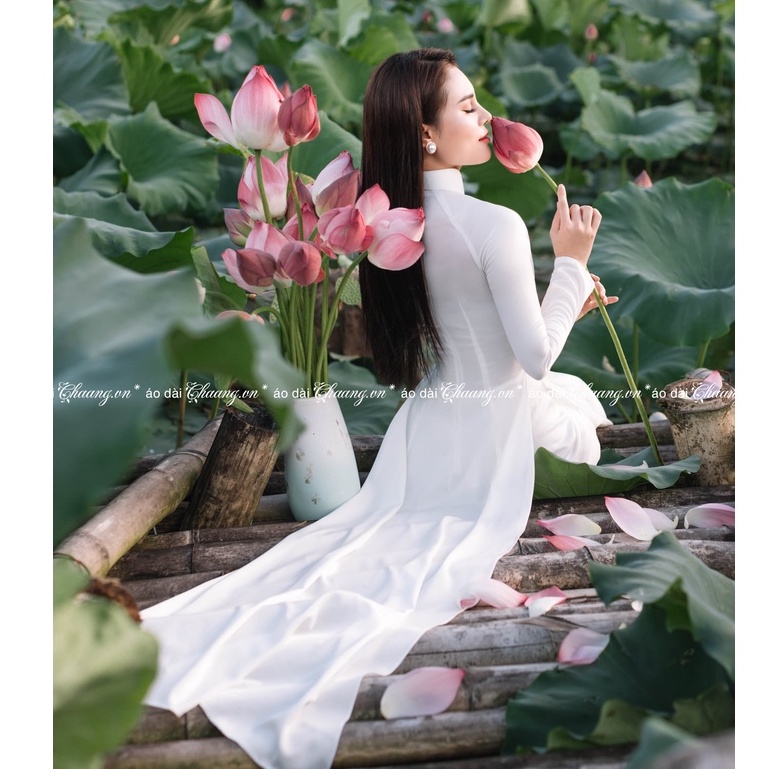 Áo dài 4 tà truyền thống CHAANG May sẵn áo dài trắng, cổ cao 5cm tay dài đẹp