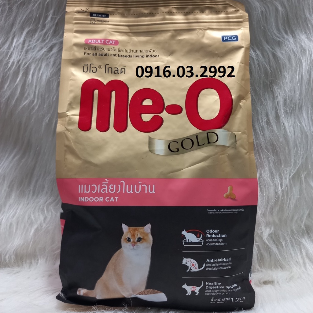 Thức ăn mèo Me-o Gold 1.2kg giảm mùi hôi tiêu búi lông, Fit and Firm, Indoor, Persian