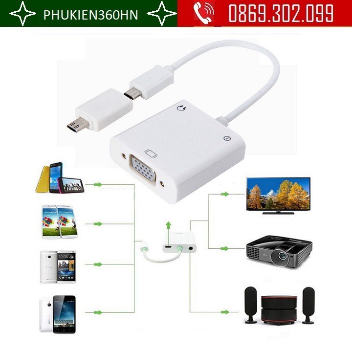 Cáp MHL to VGA cho Điện thoại có hỗ trợ Audio