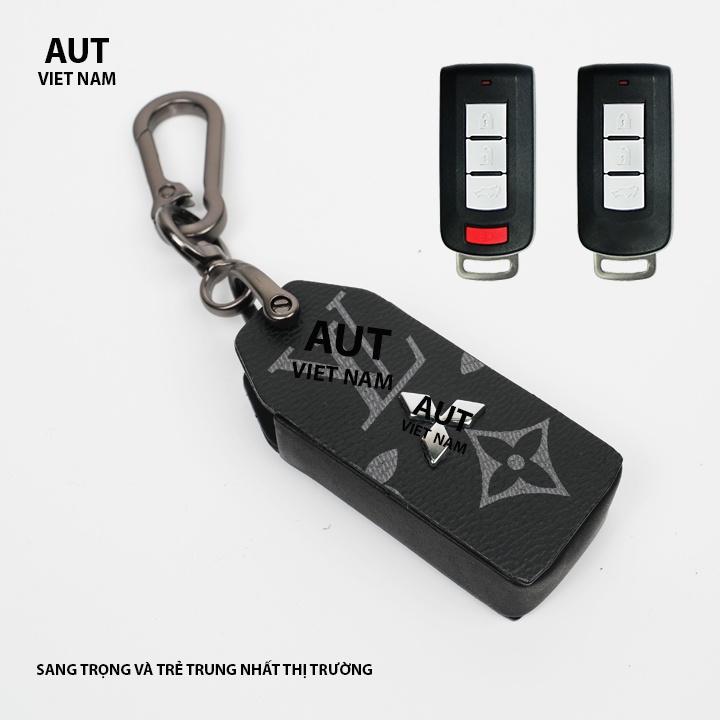 Bao da chìa khóa Mitsubishi  da Canvas L V xẻ túi cao cấp