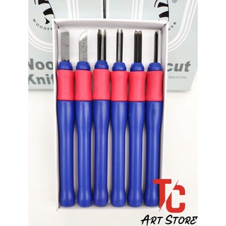 Bộ 6 dao điêu khắc gỗ, khắc dưa, dao đục gỗ woodcut knife cán nhựa