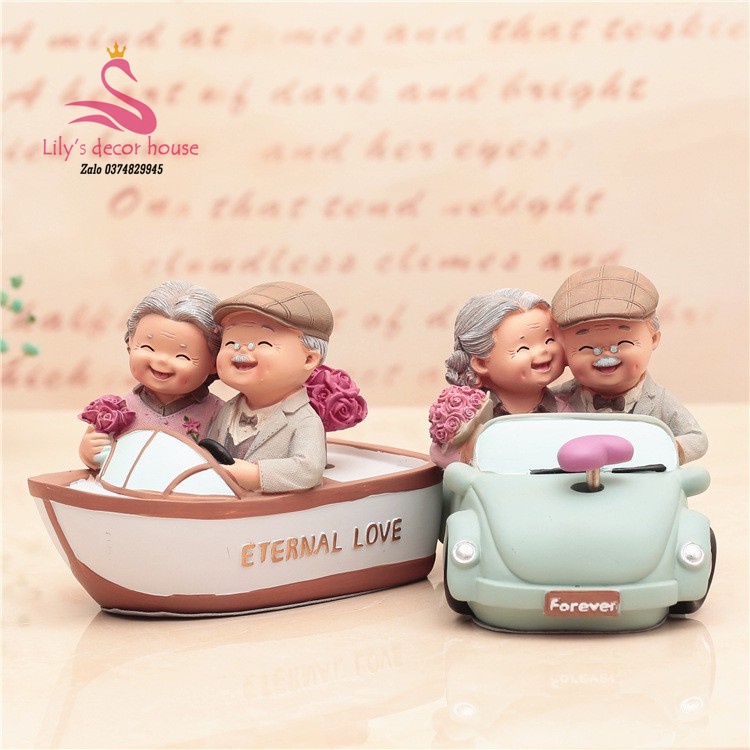 [ Hàng mới về] Quà tặng Tượng Trang Trí Ông Bà hạnh phúc Dễ Thương ý nghĩa decor xinh xắn quà kỉ niệm quà cướii