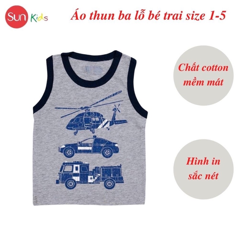 Áo thun bé trai, áo ba lỗ bé trai chất cotton, nhiều màu, Size 1 - 5 tuổi - SUNKIDS1