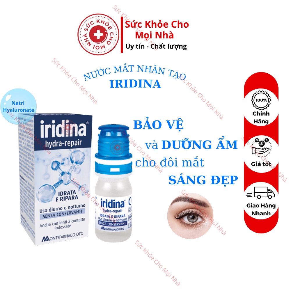 Nước mắt nhân tạo Iridina. Giúp bảo vệ dưỡng ẩm mắt chống khô mắt khi dùng kính áp tròng lọ 10ml