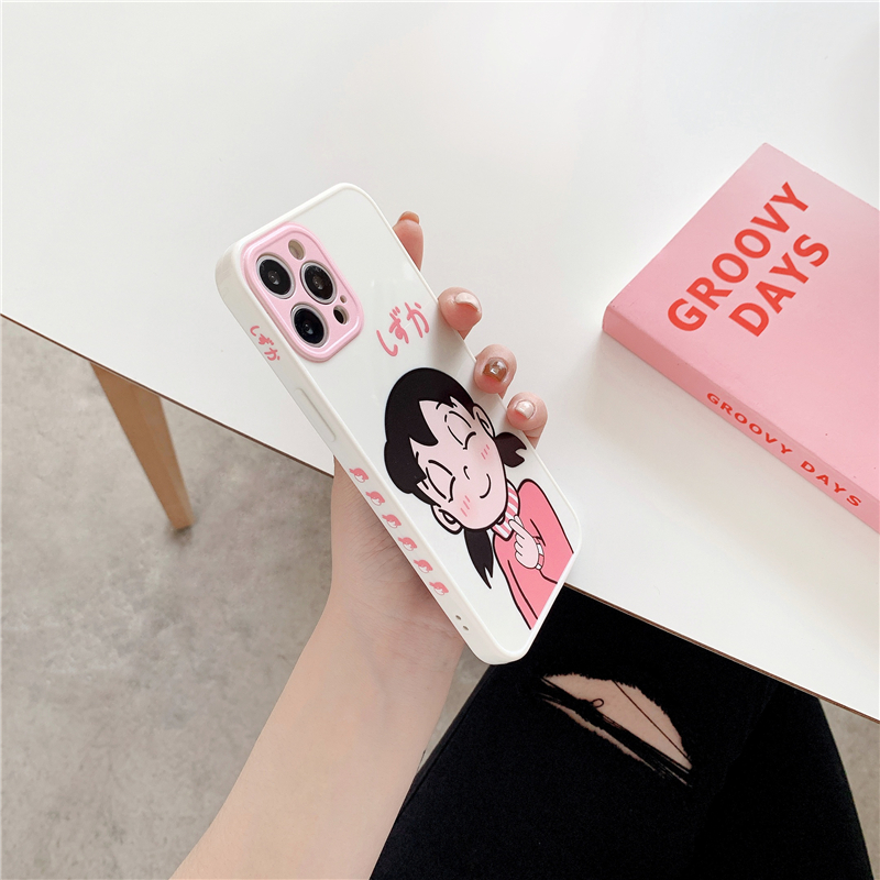 iPhone 12 Pro Side Flower Pattern IMD Cartoon Minamoto Shizuka/Kouta Takeshi Soft Mobile Phone Case TPU Mobile Phone Cover Accessories Gadgets iPhone 12 Pro Max 11 Pro Max SE 2020 12 Mini XS MAX X XR 7 8 Plus Cases Covers Colorful Apple Case