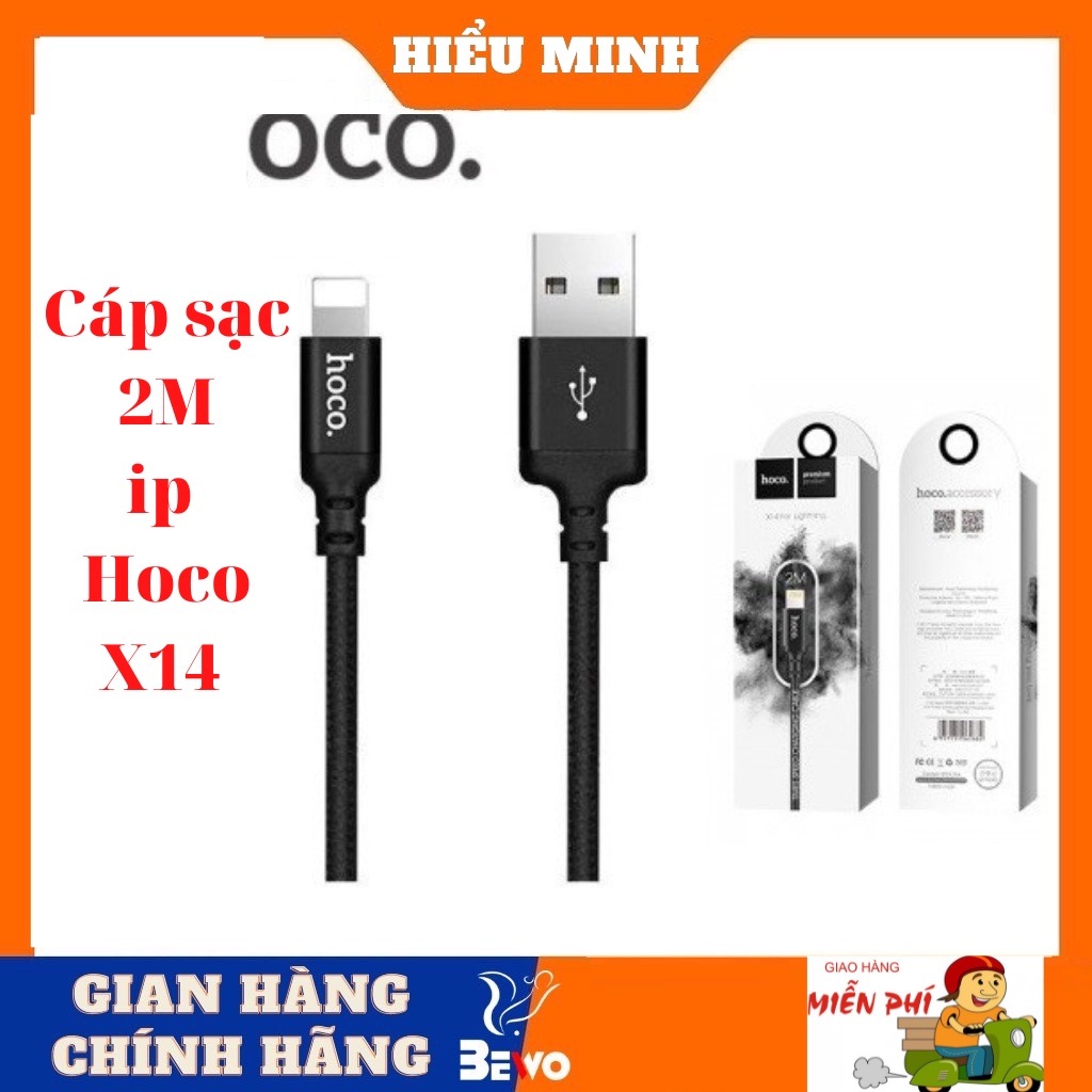Cáp sạc Hoco X14 dài 2M ,bọc dù , đầu khuân đúc sắt cho 8Plus/X/XsMax/11ProMax/12ProMax. Hiểu Minh Store