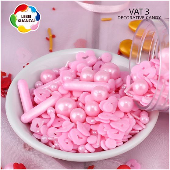 Cốm đường tim mix bi tròn hồng (túi 100gam)-Q5554