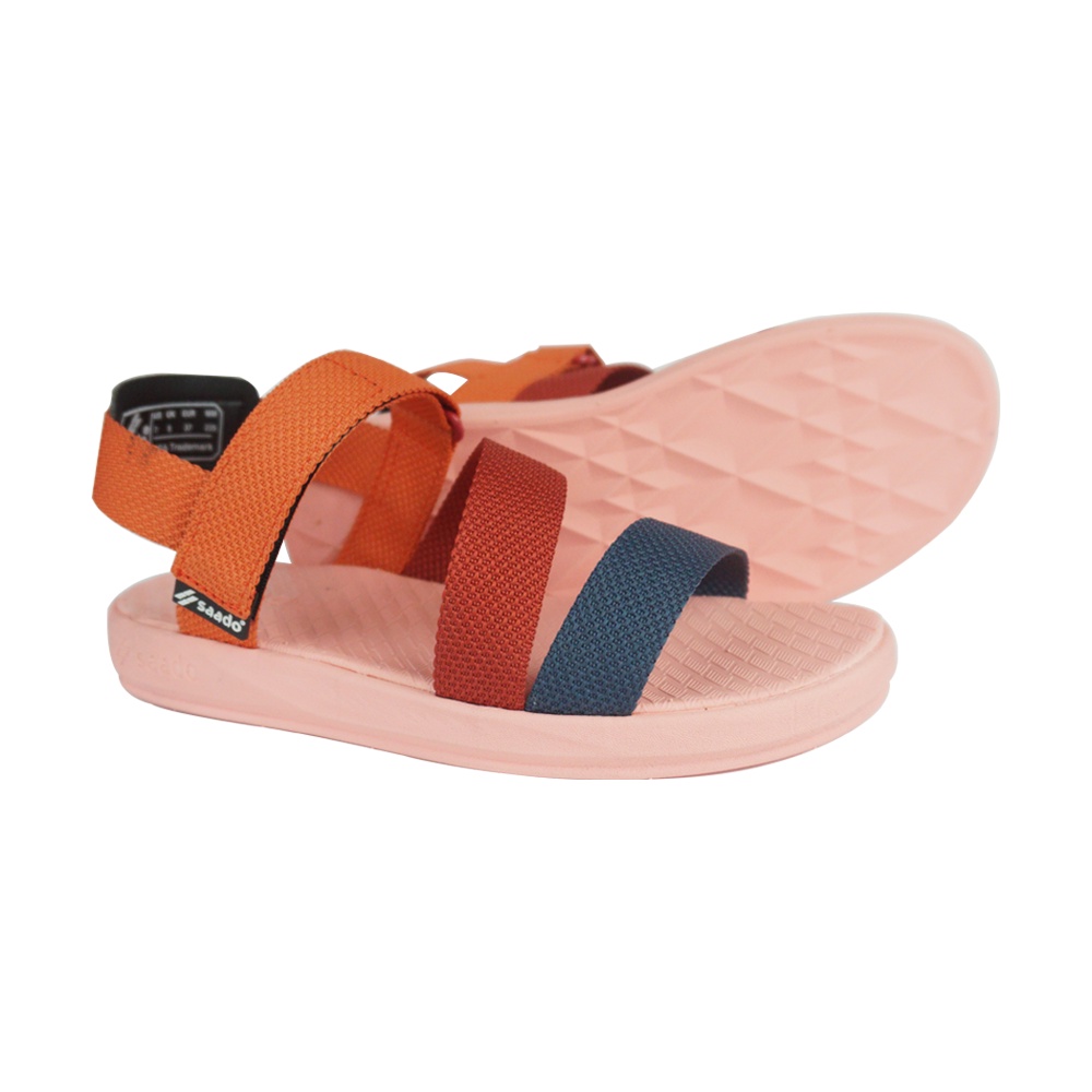 Sandal Saado nữ chính hãng quai chéo SE01 màu hồng, Dép quai hậu đế bằng thương hiệu Mỹ siêu nhẹ bền