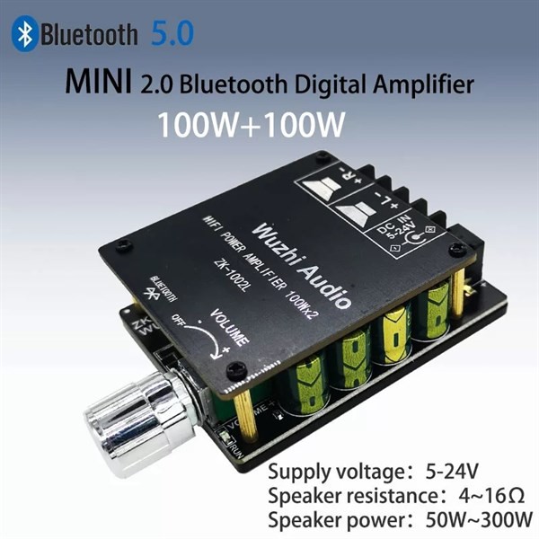 Bảng mạch khuếch đại kỹ thuật số công suất âm thanh kép Bluetooth Mini ZK-1002L 5.0 100W