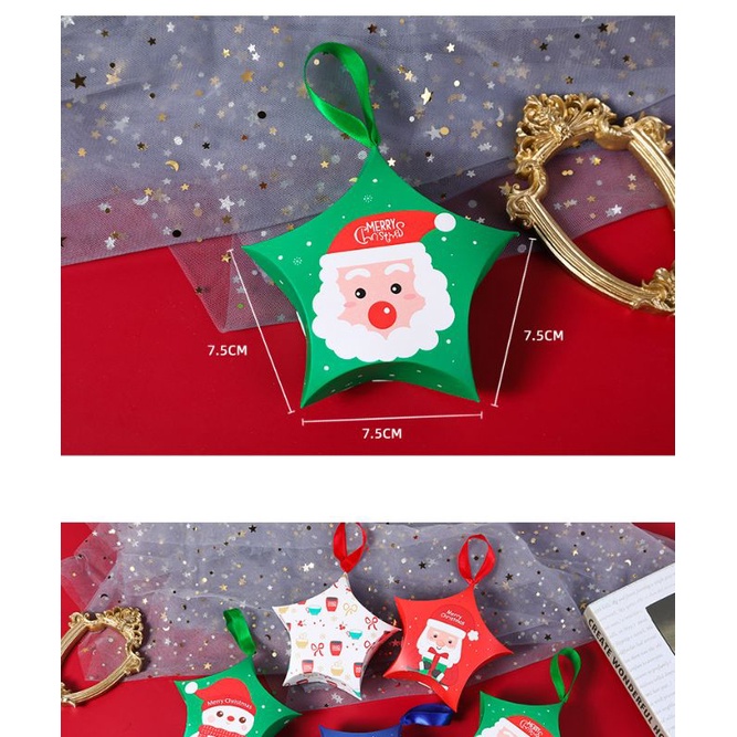 (63k/10 hộp) Hộp giấy gói kẹo GIÁNG SINH Christmas Noel handmade + ruy băng buộc kèm, size 7.5x7.5cm ngẫu nhiên quà tặng