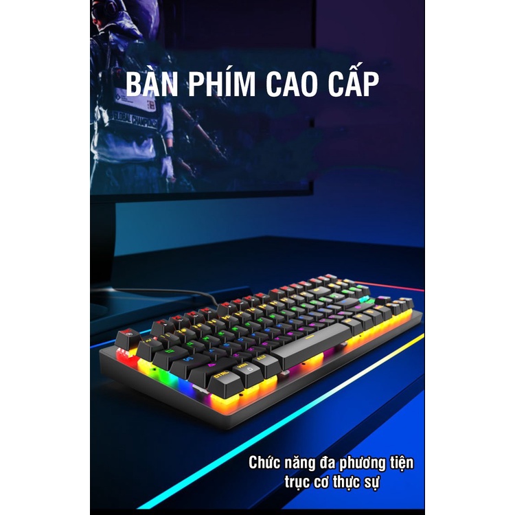 Bàn phím cơ K2 Pro Crack ZIYOULANG bản nâng cấp 2022 ánh sáng cầu vòng 7 màu, 10 chế độ nháy dành cho máy tính, laptop