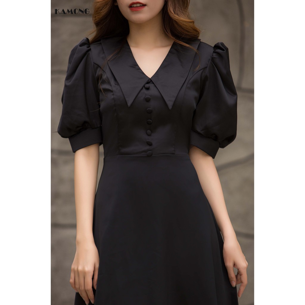 Đầm cổ sen nhọn đính nút KAMONG D125 | BigBuy360 - bigbuy360.vn