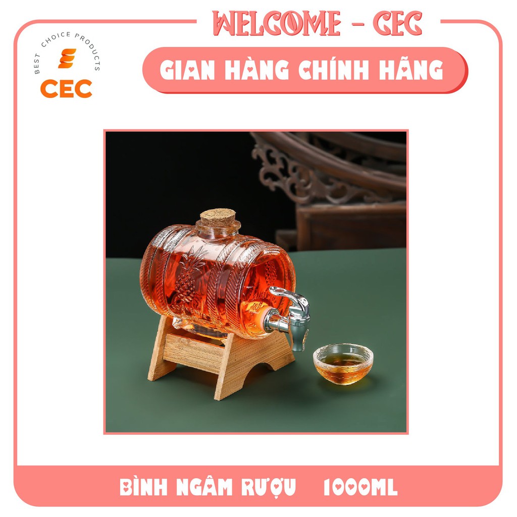 Bình thủy tinh có vòi 1 lít kèm chân đế tre siêu đẹp và sang trọng BN15 [CEC Store]