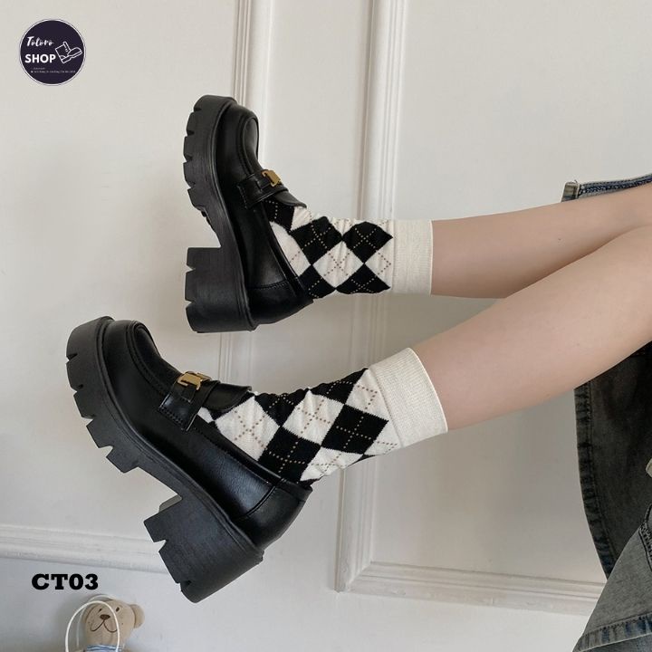[Sẵn Đủ Size] [Ảnh Thật] Giày Lolita Nữ Giày Búp Bê Cao Cấp Đế Cao 6cm Oxford Đen Khoá Ngang Hot Trend 2023 - CT03