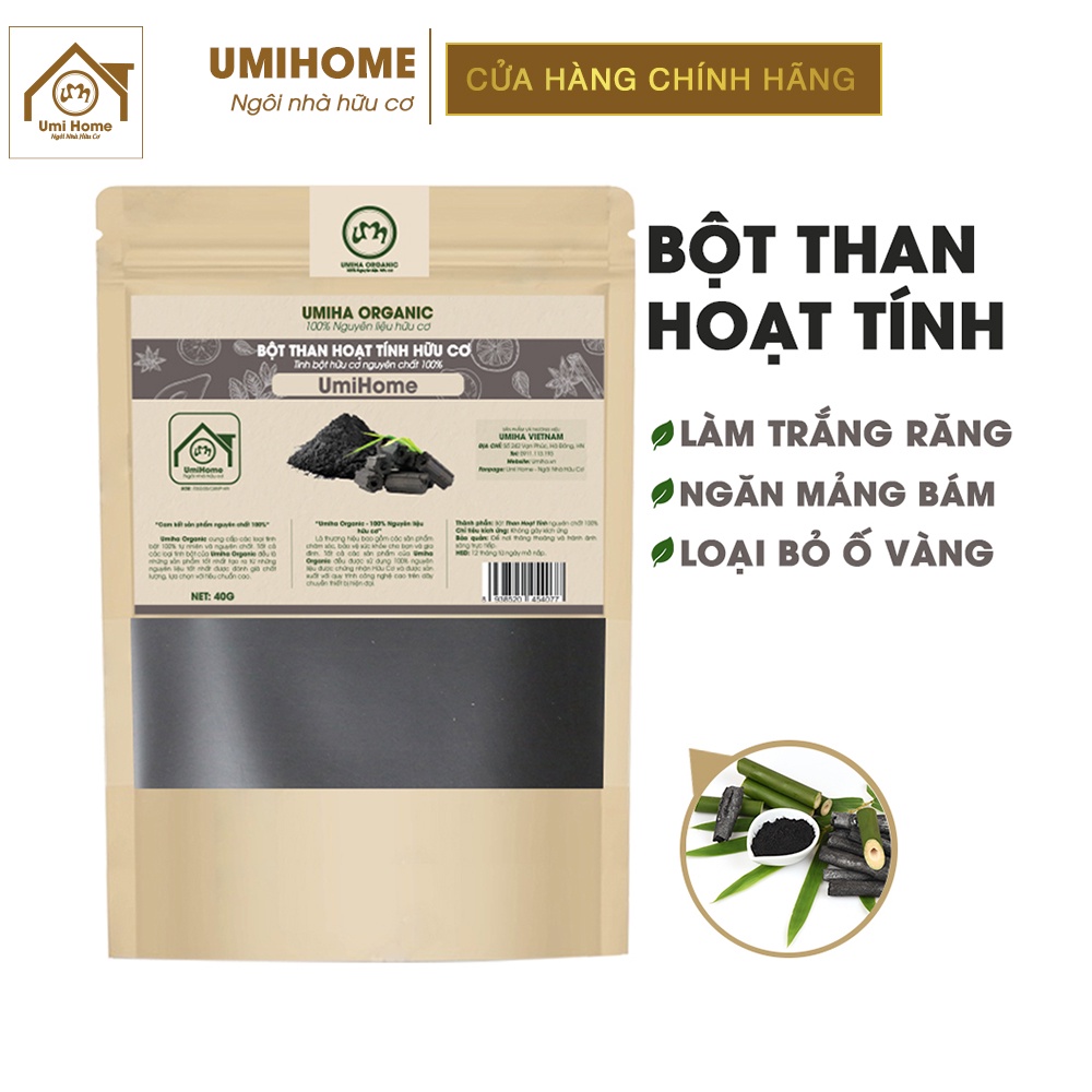 Bột Than Hoạt Tính làm trắng răng hữu cơ UMIHOME nguyên chất | Activated carbon 100% Organic 40G