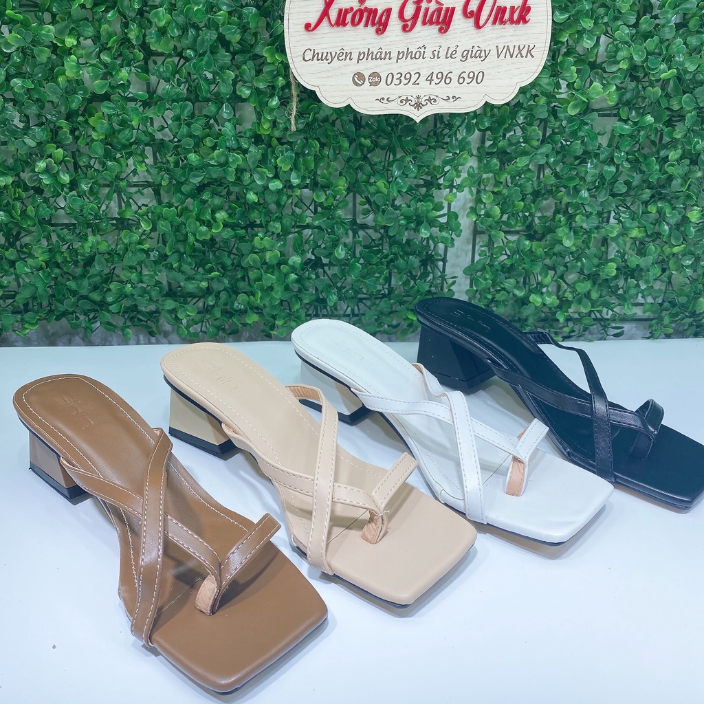 Dép nữ 5 phân cao gót đế vuông quai chéo Thiên Hương VNXK BP40L121 guốc cao gót xăng đan sandal 3p 5p 3