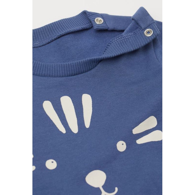 Set nỉ trần bông xanh dương hình thú cho bé trai H&M authentic 💯