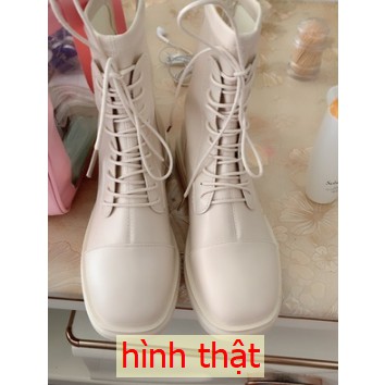 Order - Boots Da Mềm Đan Dây Đế Thấp Giày Bốt Ulzzang Có Hình Thật