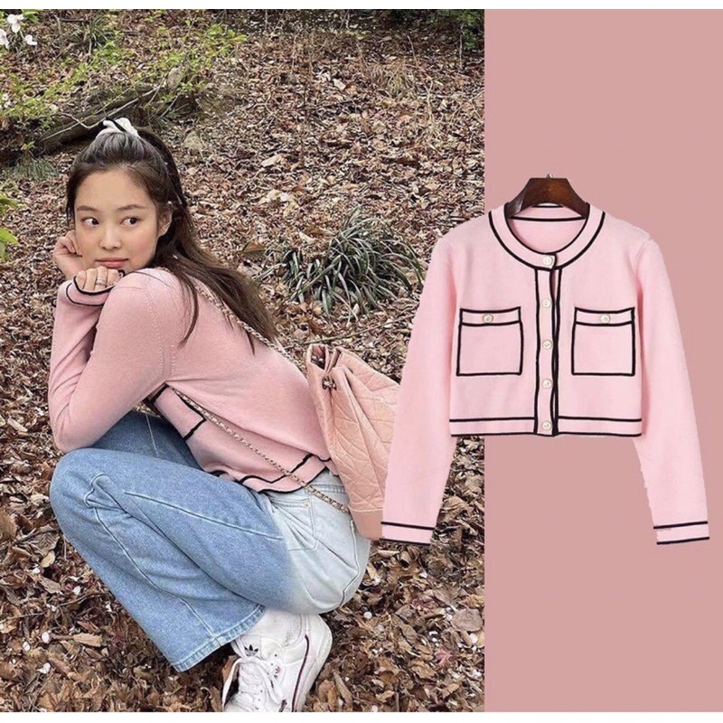 | JEN TOP| Áo khoác Cardigan hồng dệt kim JENNIE BLAKPINK TLÉA