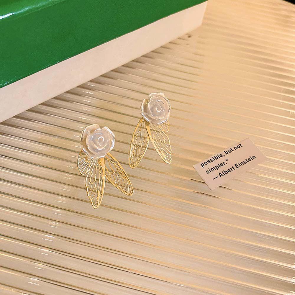 MOCHO Bông Tai Hình Bướm Màu Trắng Phong Cách Hàn Quốc Sang Trọng Thời Trang Cho Nữ