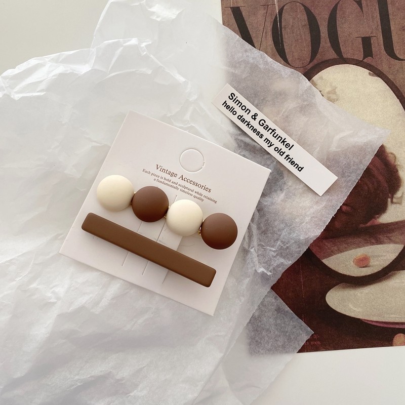 Bộ 2 kẹp tóc màu cà phê đơn giản phong cach retro cho nữ