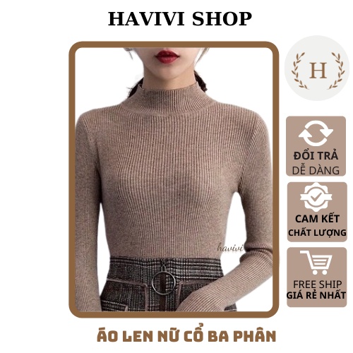 Áo Len Tăm Cổ 3 Phân, Áo len nữ cổ 3 phân chuẩn hàng QC chất mềm mịn cực xinh