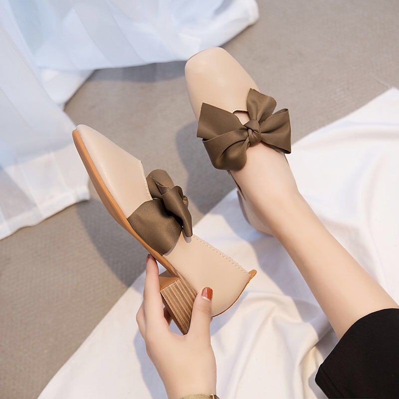 Giày Lười Mũi Vuông Thắt Nơ Thiết Kế Mới Thời Trang Theo Phong Cách Hàn Quốc Cho Nữ