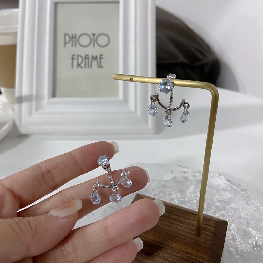 Bông tai mạ bạc 925 đính pha lê tua rua đơn giản thời trang Hàn Quốc cho nữ