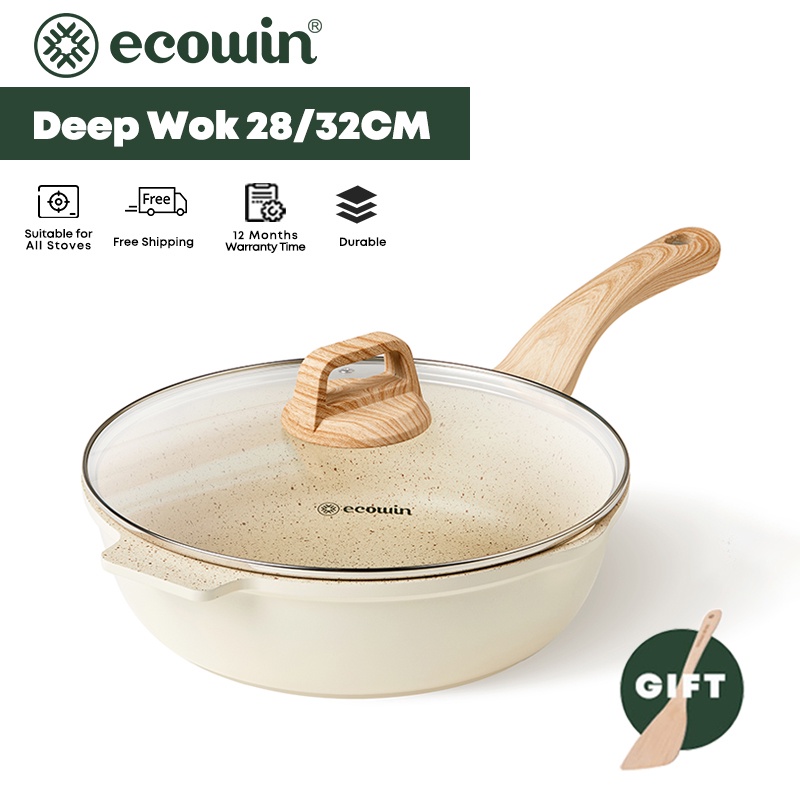 Chảo chiên ECOWIN chống dính cho bếp từ làm từ nhôm đúc phủ gốm 28/32cm tay cầm chị