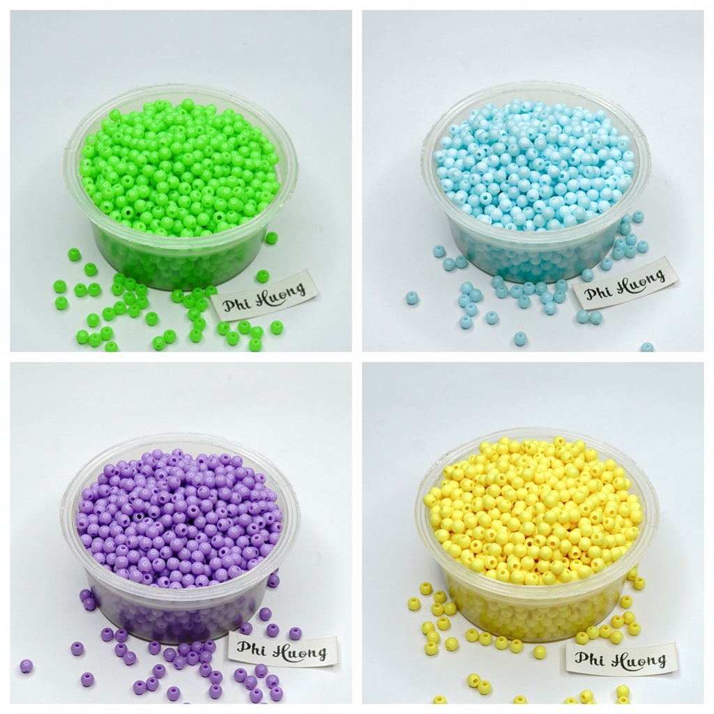 Gói 10g - 25g hạt nhựa tròn 4mm nhiều màu xỏ vòng tay DIY