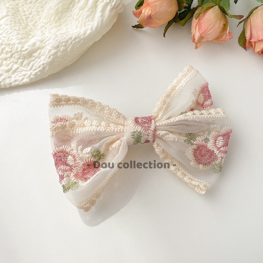 [NowShip2h] Kẹp Tóc Nơ Ren Họa Tiết Hoa Thêu Cao Cấp Tiểu Thư HANDMADE  - Mã KT017