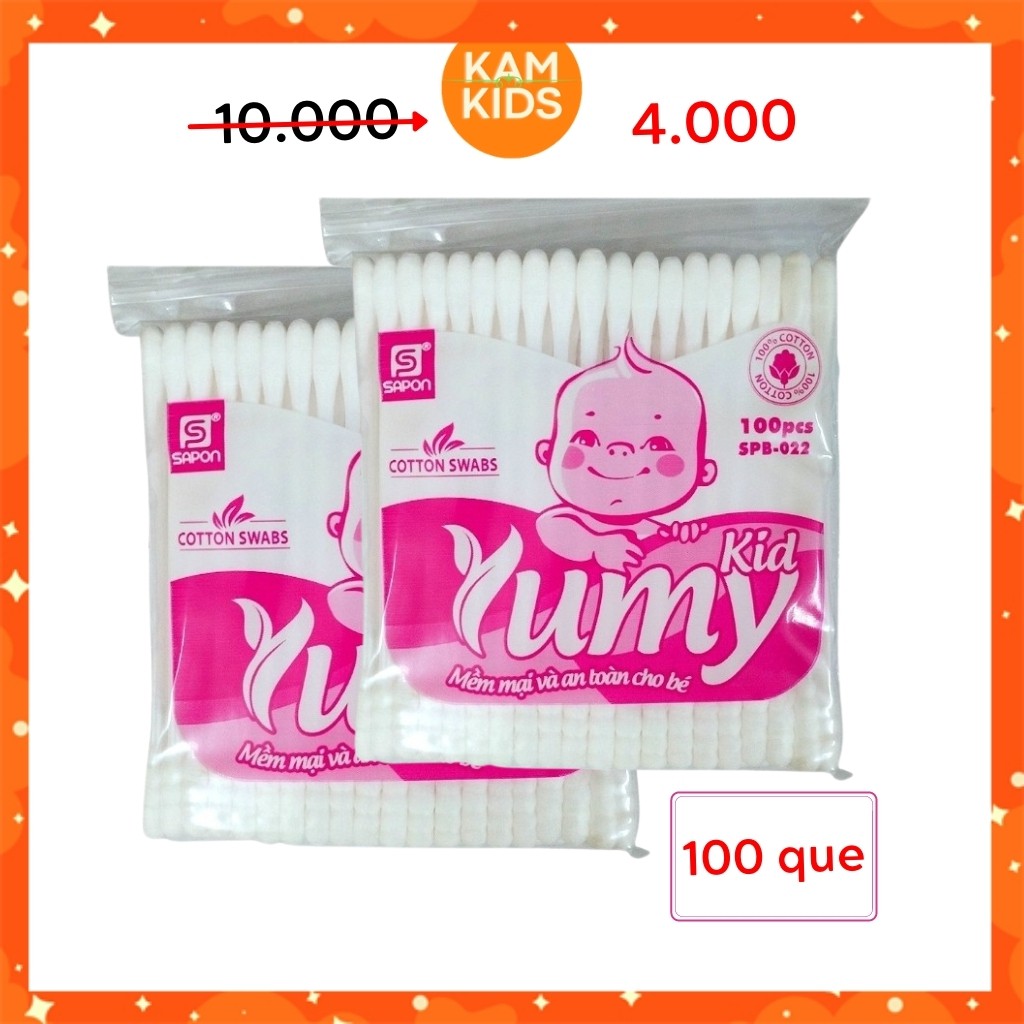 Tăm bông trẻ em YUMY KIDS 100 que 1 đầu xoắn - Bông tự nhiên 100% mềm mại, an toàn