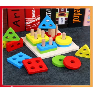 Đồ chơi gỗ xếp hình khối Montessori