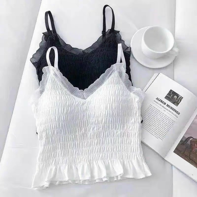 Áo 2 dây dáng croptop phối viền công chúa