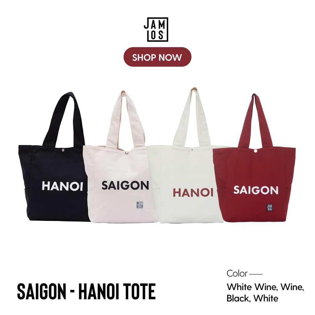 Jamlos SGHN Tote - Túi tote thời trang vải canvas in chữ 2 mặt Saigon Hanoi đi học đi chơi