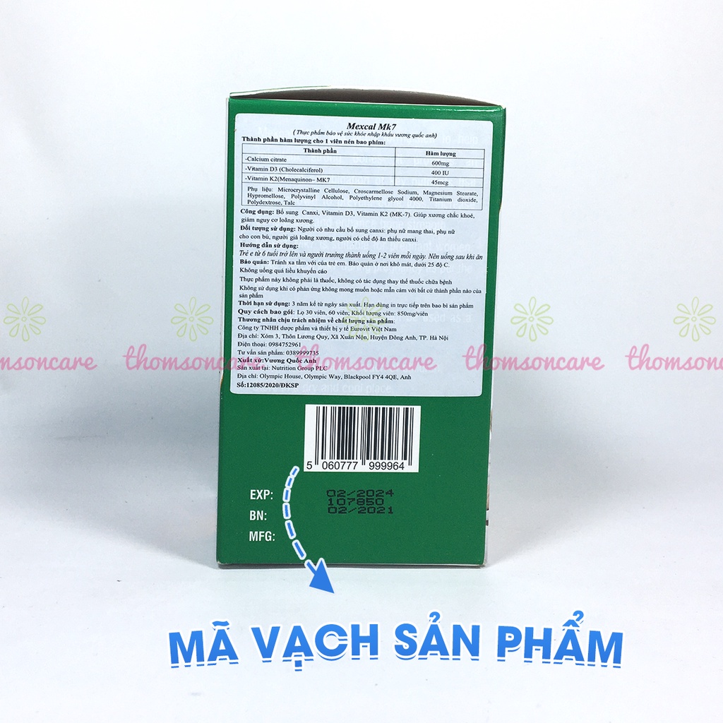 Canxi hữu cơ tăng chiều cao Mexcal MK7 từ Châu Âu,bổ sung calci có thêm D3 và K2 giảm loãng xương cho mẹ bầu