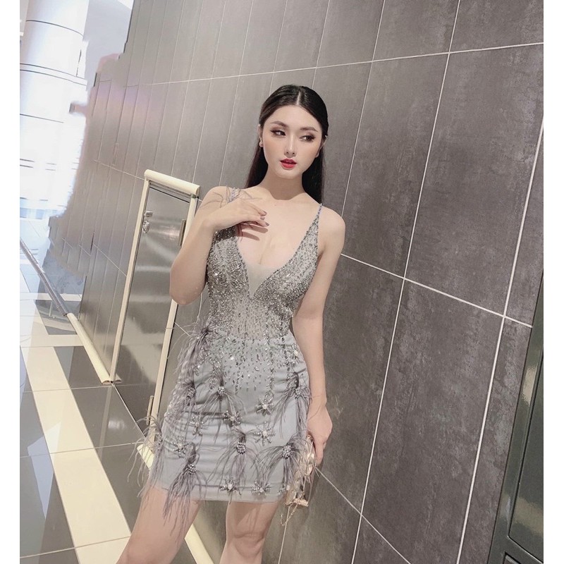 Đầm body dự tiệc kết cườm phối lông công TRIPBLE T DRESS - size M/L - MS319V