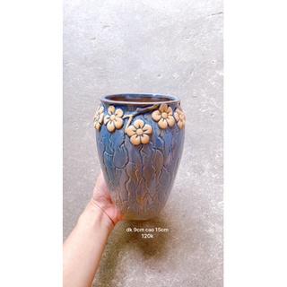 Chậu dáng bình hoa, hoa đắp nổi, chậu trồng cây sen đá