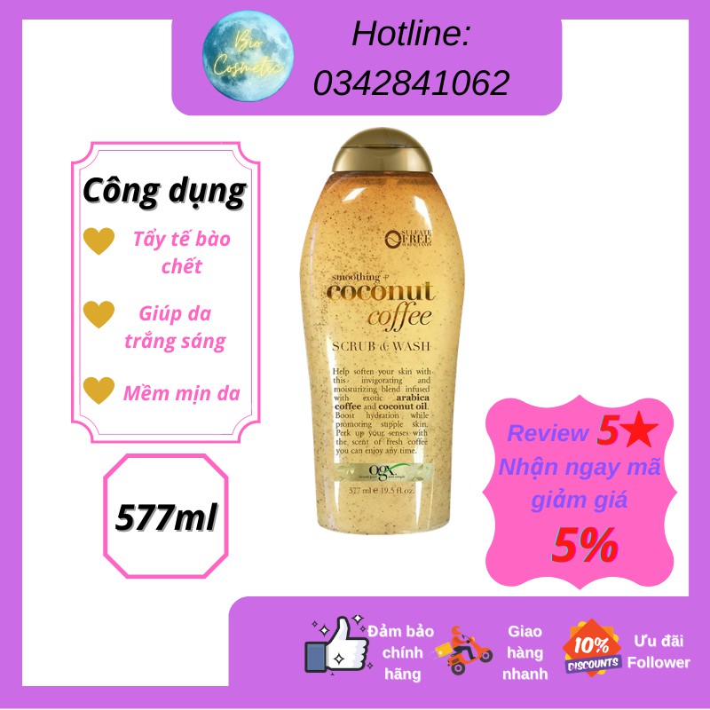 [Chính hãng USA] (HSD: 2023) Sữa tắm OGX Smoothing+ Coconut Coffee 577 ml