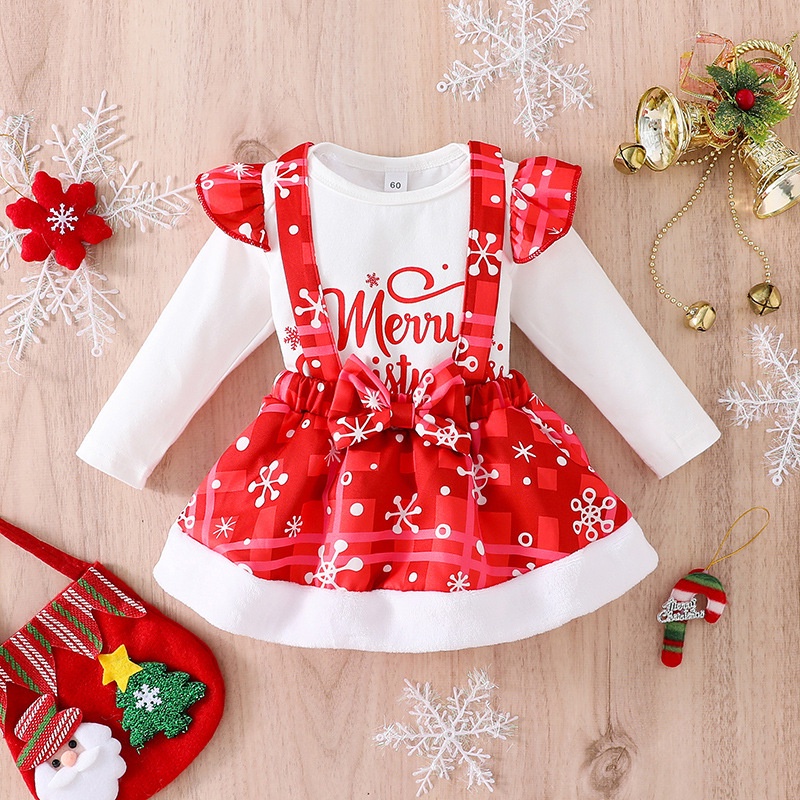 Combo bộ đồ bé gái 0-18 tháng dài tay bodysuit liền thân Váy Giáng Sinh set thời trang cho bé trẻ em sơ sinh