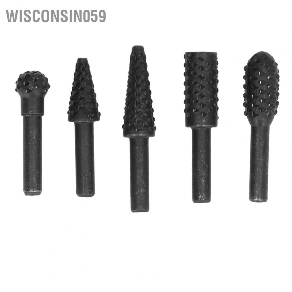 Wisconsin059 5Pcs Rotary Burr File Bit HSS Woodworking Carving Drill DIY Cutting Tools 1/4in Shank