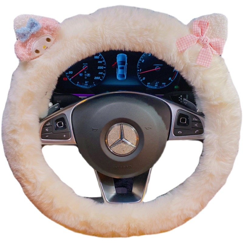 Vỏ Bọc Vô Lăng Xe Hơi Bằng Vải Bông Chống Trượt Họa Tiết Hoạt Hình Dễ Thương Thời Trang Mùa Đông Cho Nữ