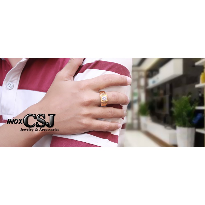 NHẪN NAM INOX MẠ VÀNG SỌC XÉO ĐÍNH XOÀN CÁ TÍNH SANG TRỌNG - tặng hộp đựng xinh xắn