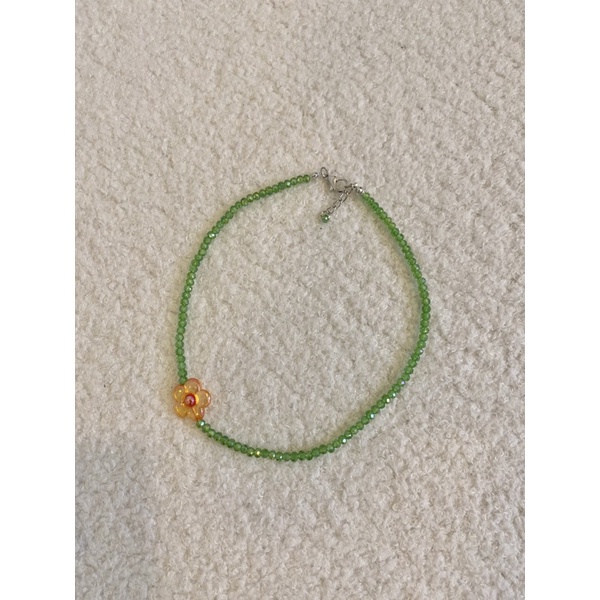 [376]Vòng cổ hạt pha lê xanh mặt dây hoa nữ tính