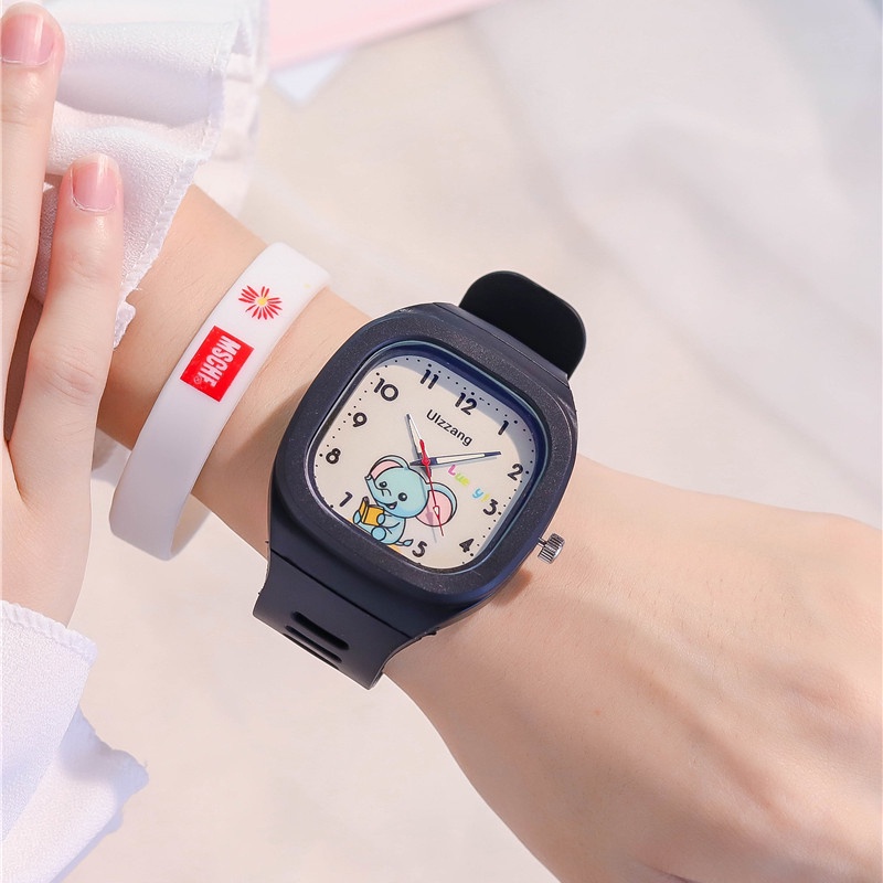 Đồng Hồ Đeo Tay Điện Tử Mặt Vuông Màu Kẹo Dạ Quang Thời Trang Cho Nữ