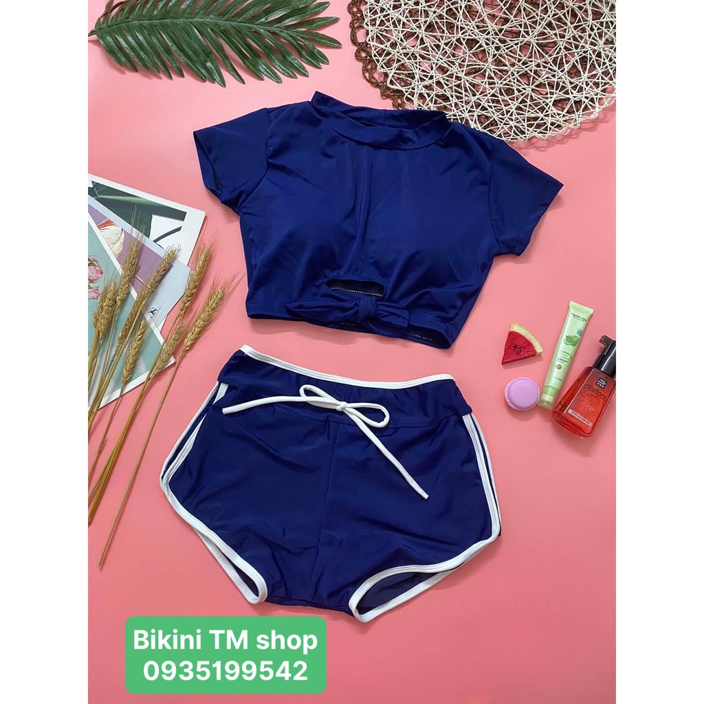 Bikini, Đồ Bơi Đi Biển Hai Mảnh Áo Tay Cộc Quần Đùi Viền Trắng KG2230 ODERI