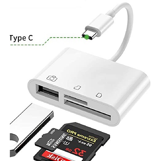 Đầu đọc thẻ TF, SD, USB- C Type C cho Mac, điện thoại