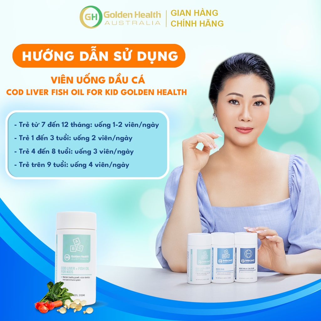 [GOLDEN HEALTH] Viên uống dầu cá Cod Liver Fish Oil For Kids - Bổ sung DHA cho trẻ từ 7 tháng tuổi trở lên (90 viên)