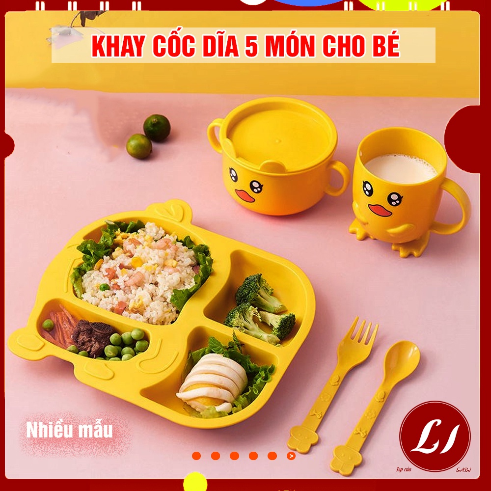 Bộ khay bát VỊT VÀNG 5 món : gồm Khay, bát, cốc, thìa, dĩa cho bé ăn dặm