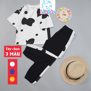 Bộ đồ cho bé gái IN BÒ SỮA LiKids chất liệu 100% Cotton in hình đốm dễ thương, form chuẩn, thoáng mát bé từ 25 đến 50kg